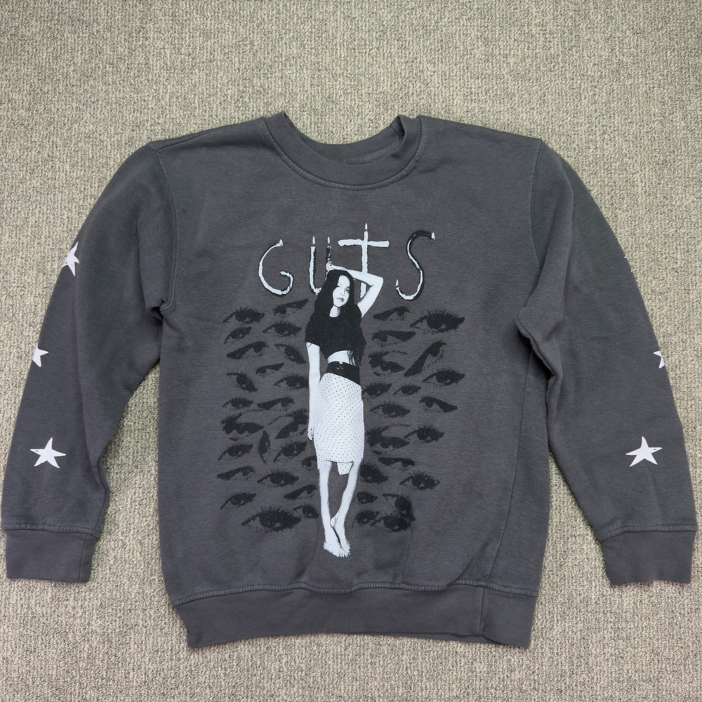 Olivia Rodrigo Guts Tour Sweatshirt Womens Medium Charcoal Gray Star Sleeves
